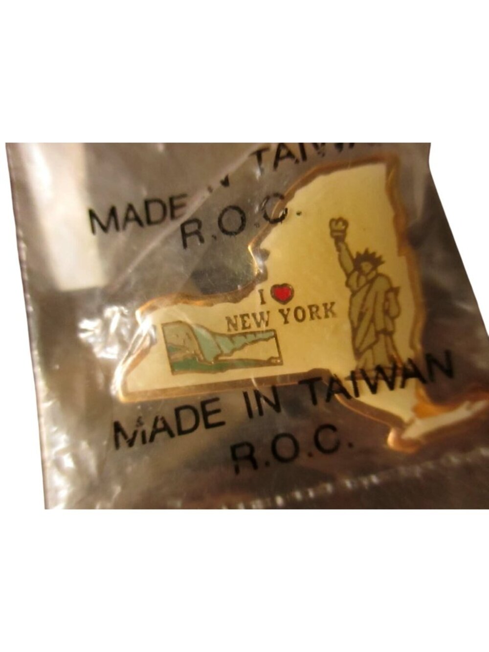 Vintage Pinback I Love New York Enamel Lapel Pin Map Shape Statue Of Liberty